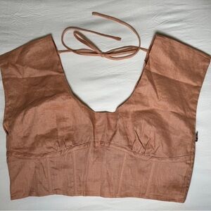 🍑 VRG GRL Linen Crop Top Peach Pink Size 12 New With Tags Side Zip Back Bow